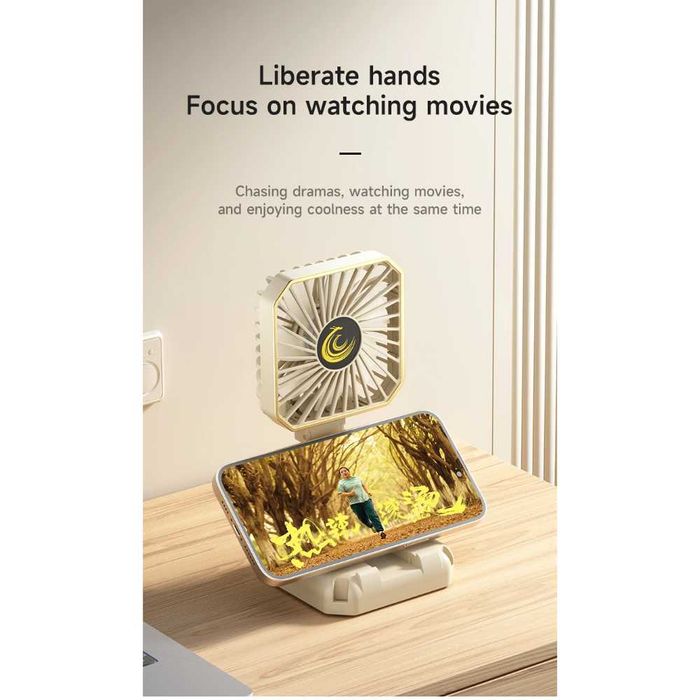 Ventilator Portabil Acumulator Incarcare USB Suport de Telefon Alb
