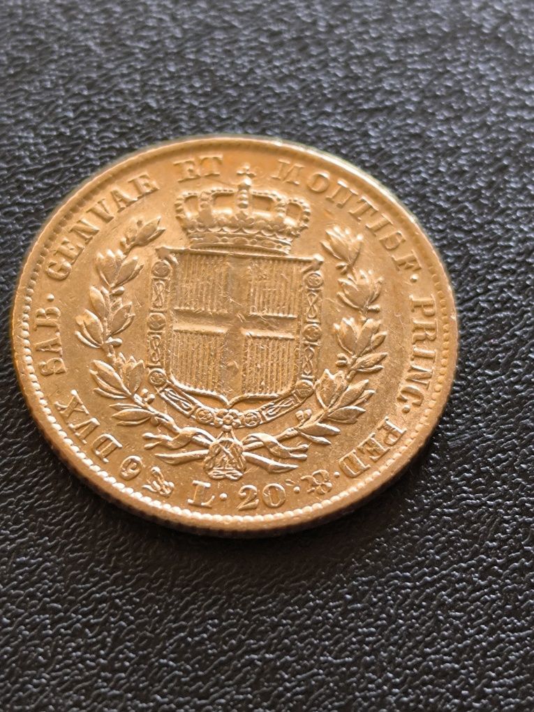 20 лири 1832 год, Сардиния, крал Карло Алберто, злато 6.45 гр,900/1000