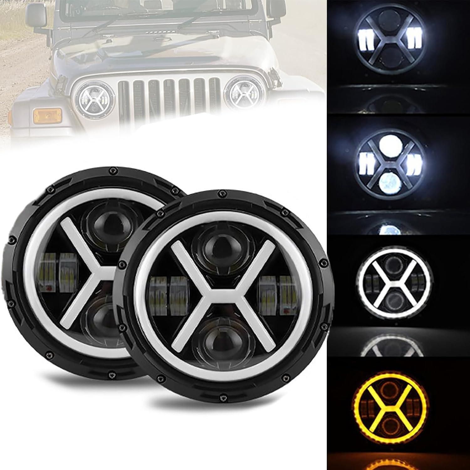 Комплект 2бр. 7" led фар 12-24v къси/дълги с drl и мигач 8000lm за atv