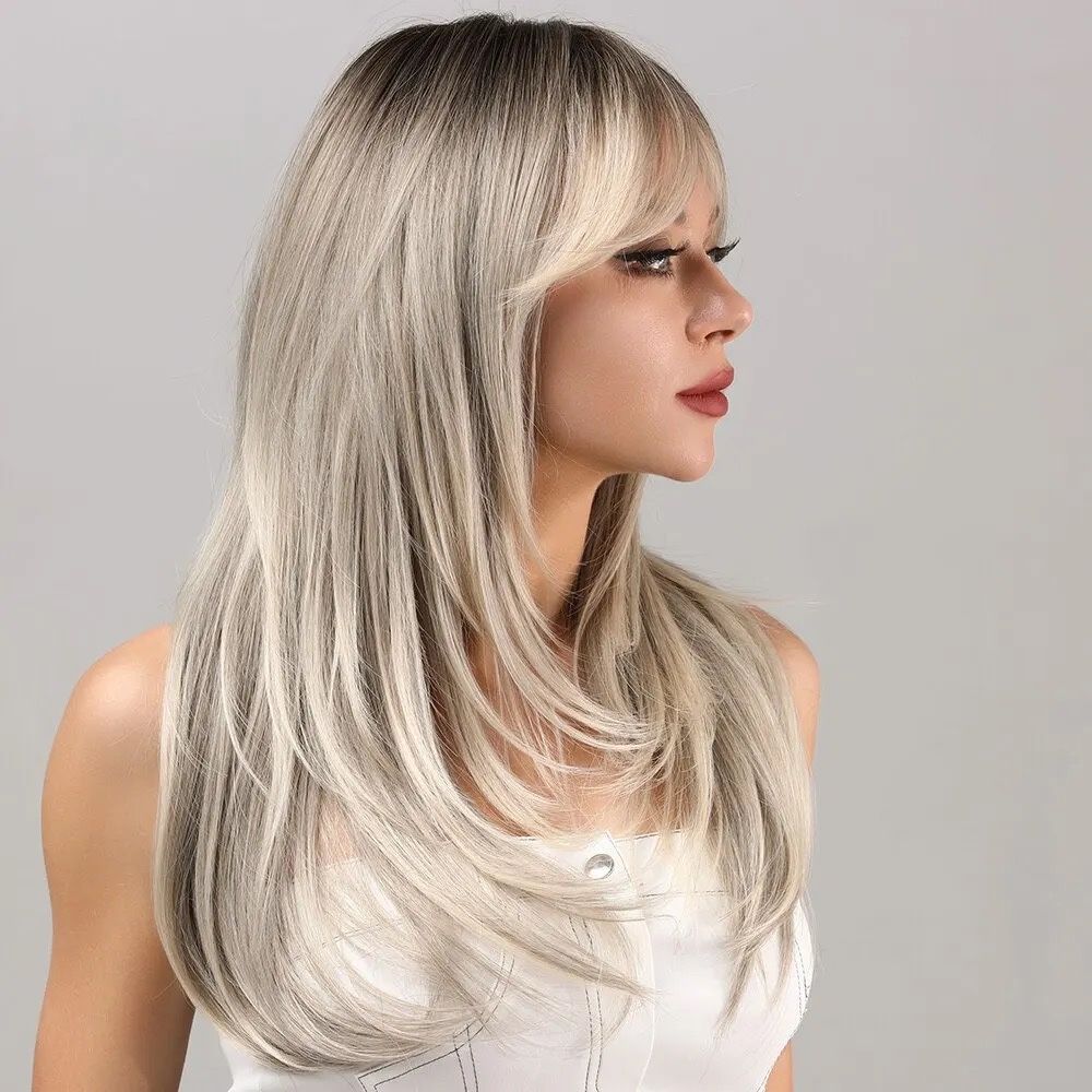 Peruca Z46 Blonda Gri Breton Filata Blond Platinat Reflexii