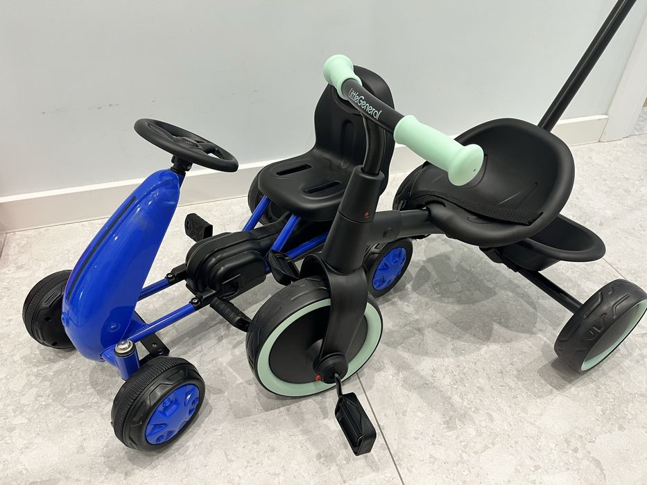 2 в 1 черна ментово зелена триколка с предпазен колан и КАРТИНГ КОЛА