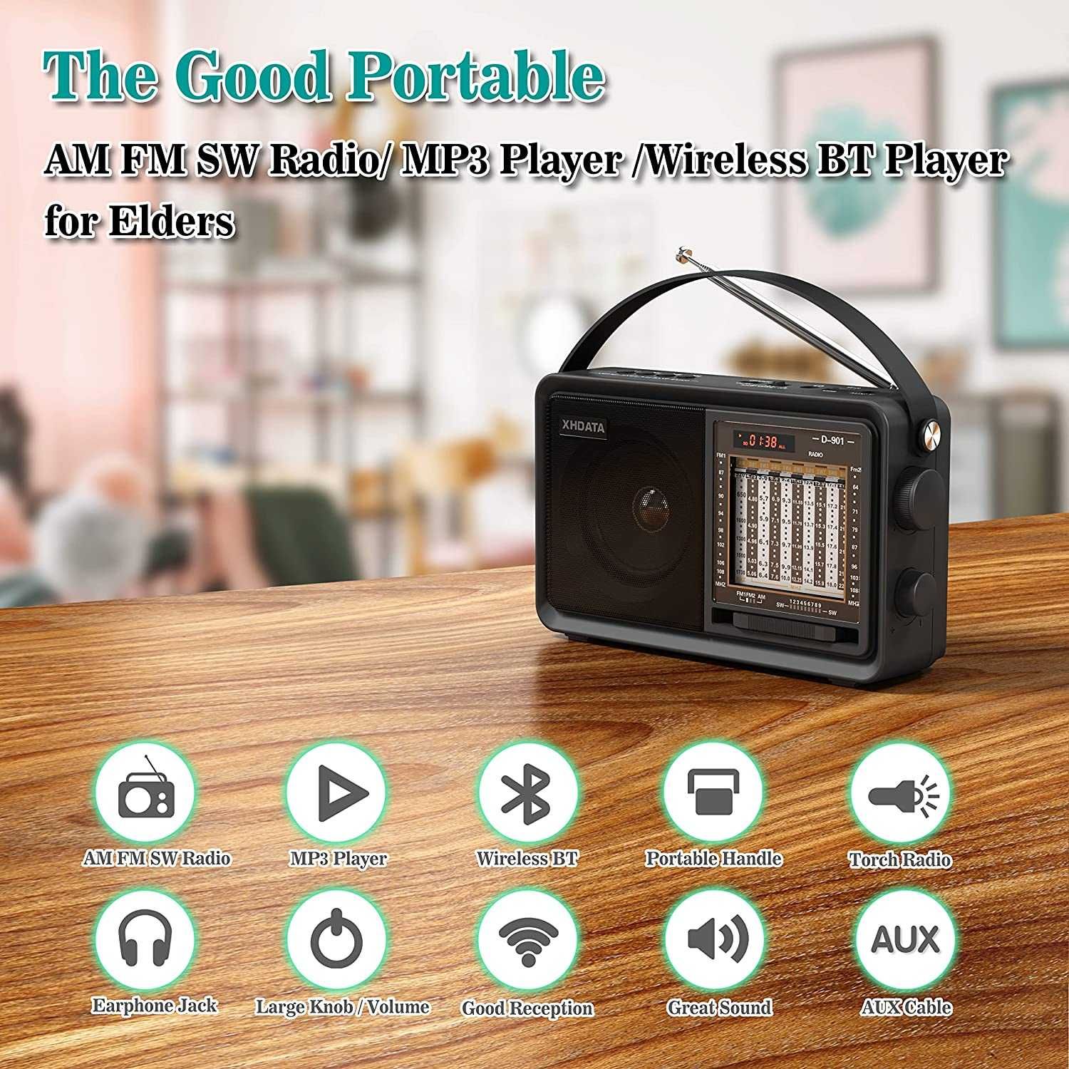 XHDATA D-901 World Band радиоприемник, USB/TF/MP3 Music Player