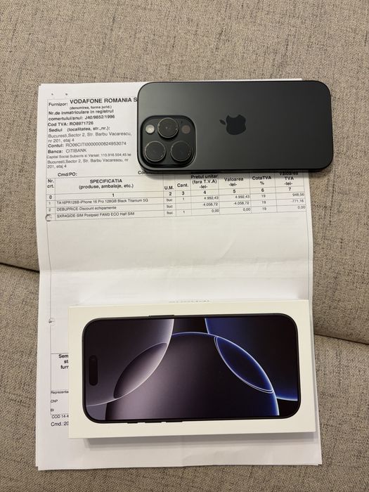 iphone 16 pro 128gb black titanium impecabil, factura/garantie VDF