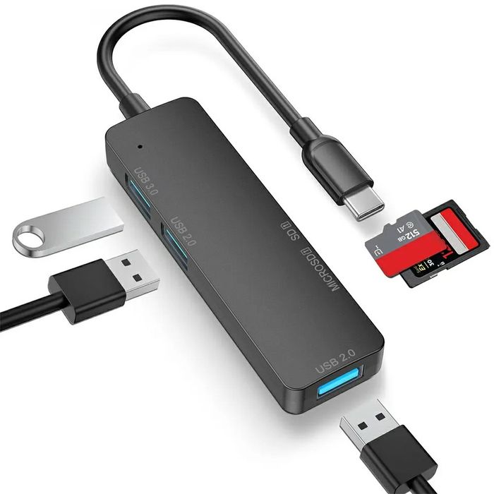 Четец на карти USB C ХЪБ 5 в 1 за мобилен телефон и компютър с SD, TF