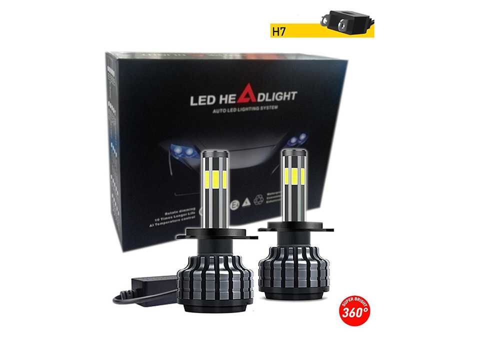 Комплект 360° COB LED крушки за фарове H7, 12V 80W, 16000 lm, Canbus