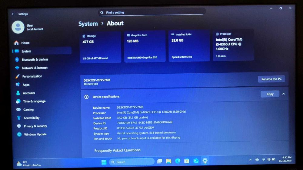 Laptop Lenovo ThinkPad L390 i5-8365U, 512 GB SSD, 32 GB RAM
