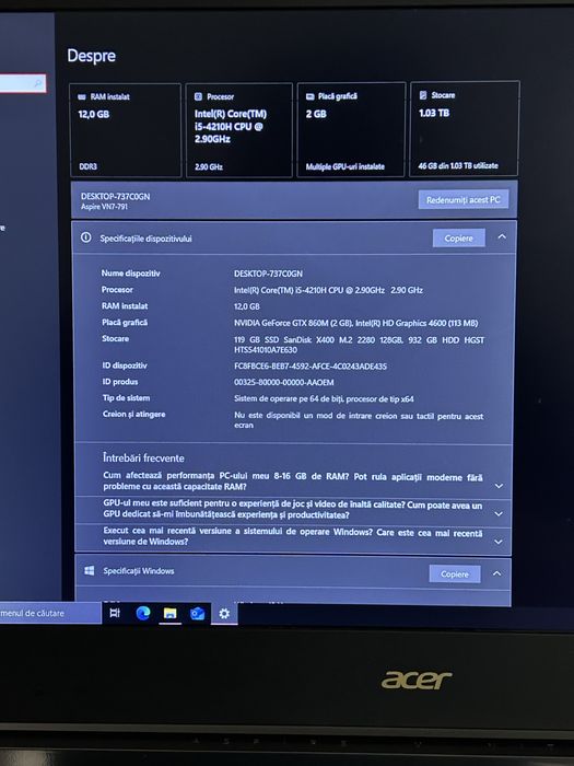Laptop gaming| 17,3 inch| GTX860M| 12gb ram| ssd128+hdd1 terra