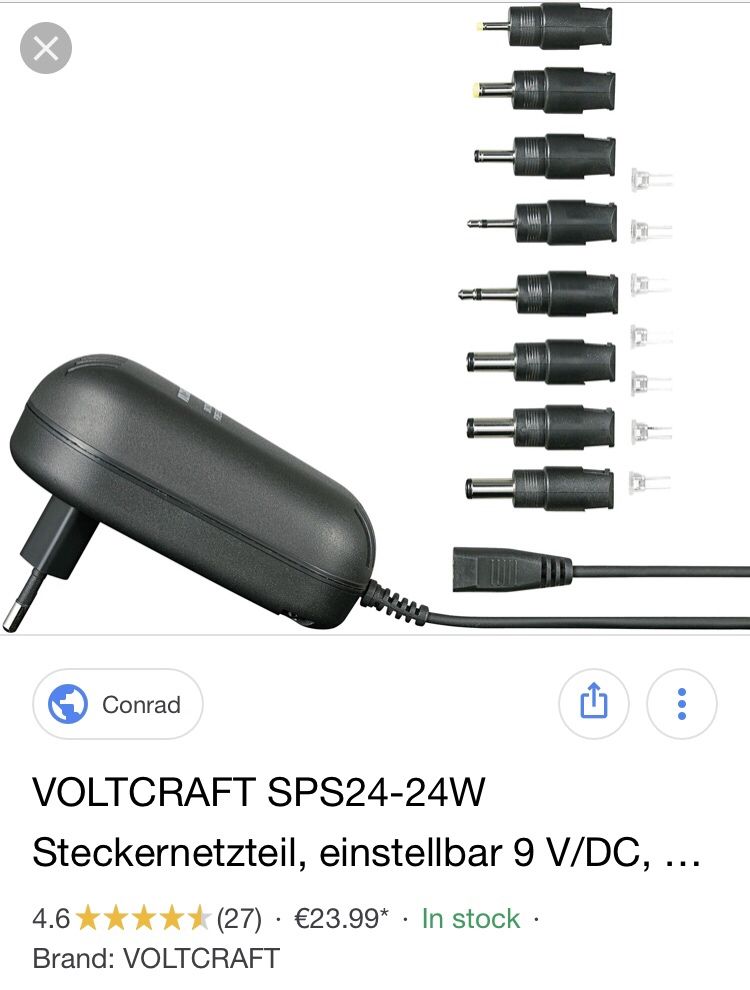 Voltcraft AC/DC power supply 24W 3-4,5-5-6-7,5-9-12V/2A