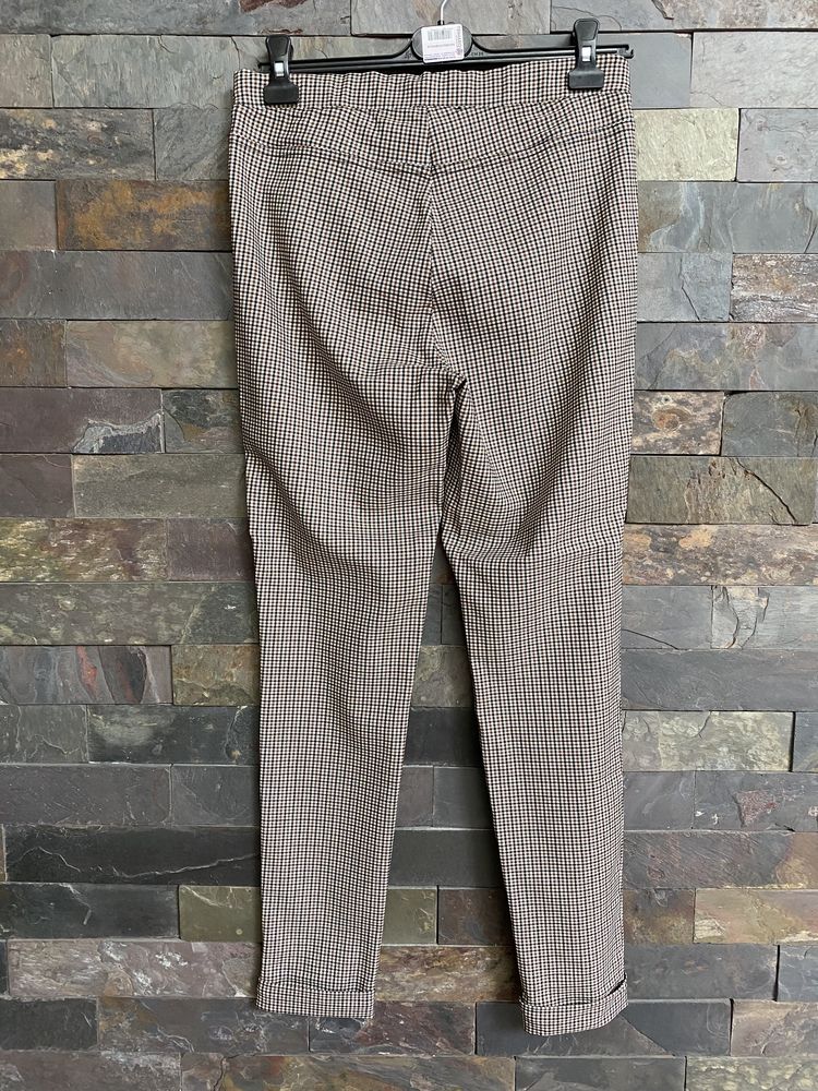 Pantaloni casual elastici, bej cu carouri foarte mici, BSB, vascoza, L