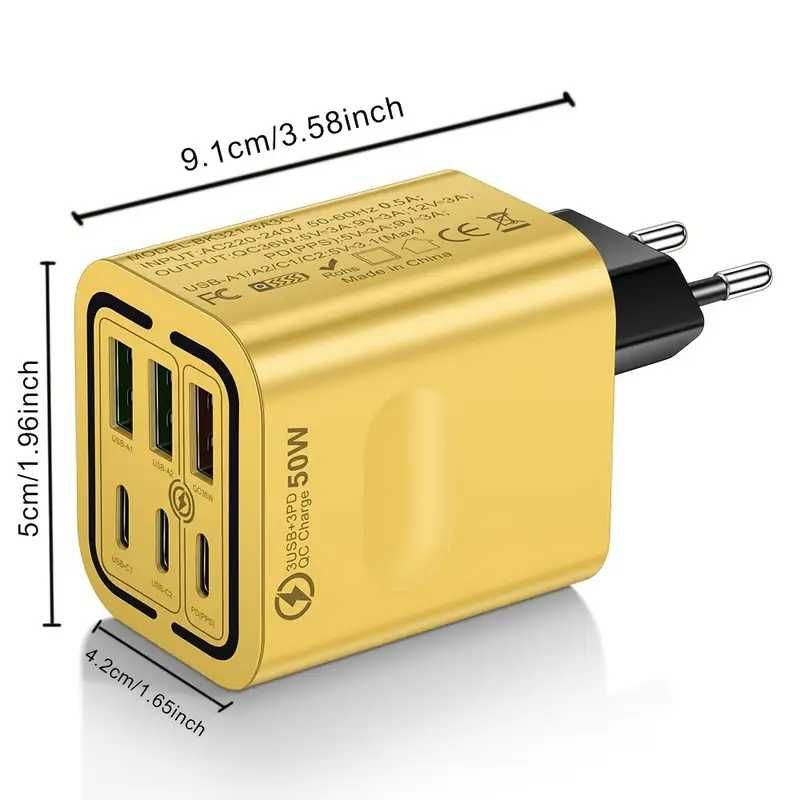Шест-портови Бързи зарядни за телефон и таблет 50W/55W USB-A и Type C!
