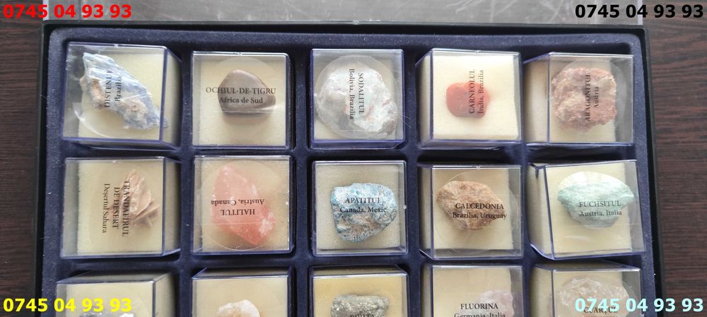 pietre minerale semitretioase 18 buc si cutie