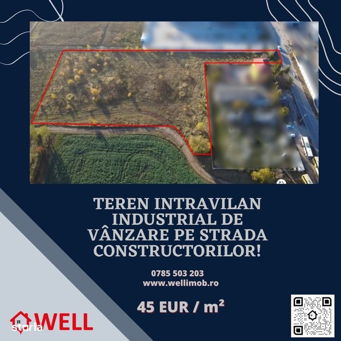 Teren intravilan industrial de vânzare pe strada Constructorilor!