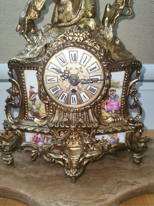 Часовник френски бароков каминен бронз керамика уникален супер запазен