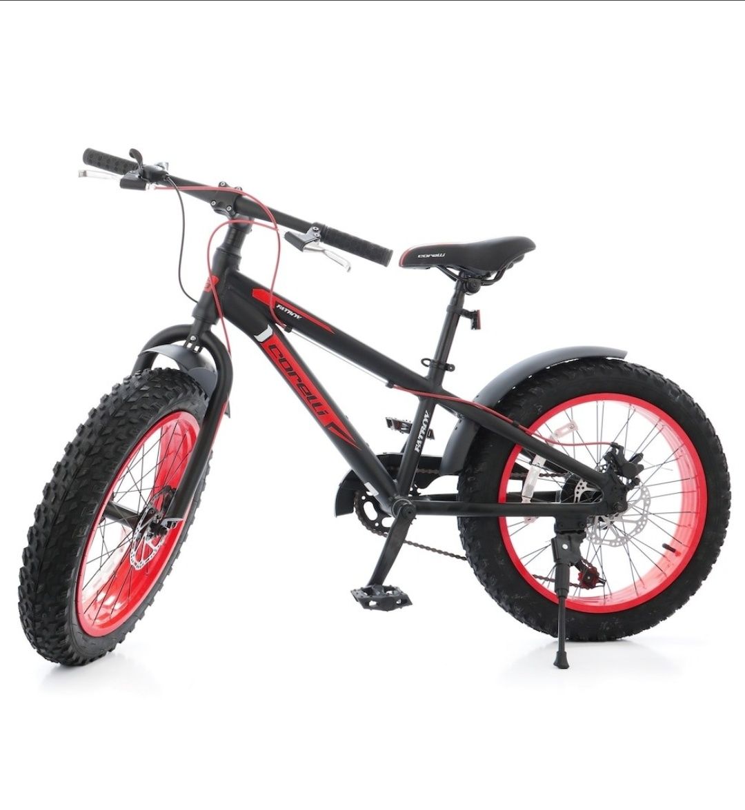 Bicicleta Corelli FatBike 20", culoare alb-rosu, Shimano, Frane Disc M