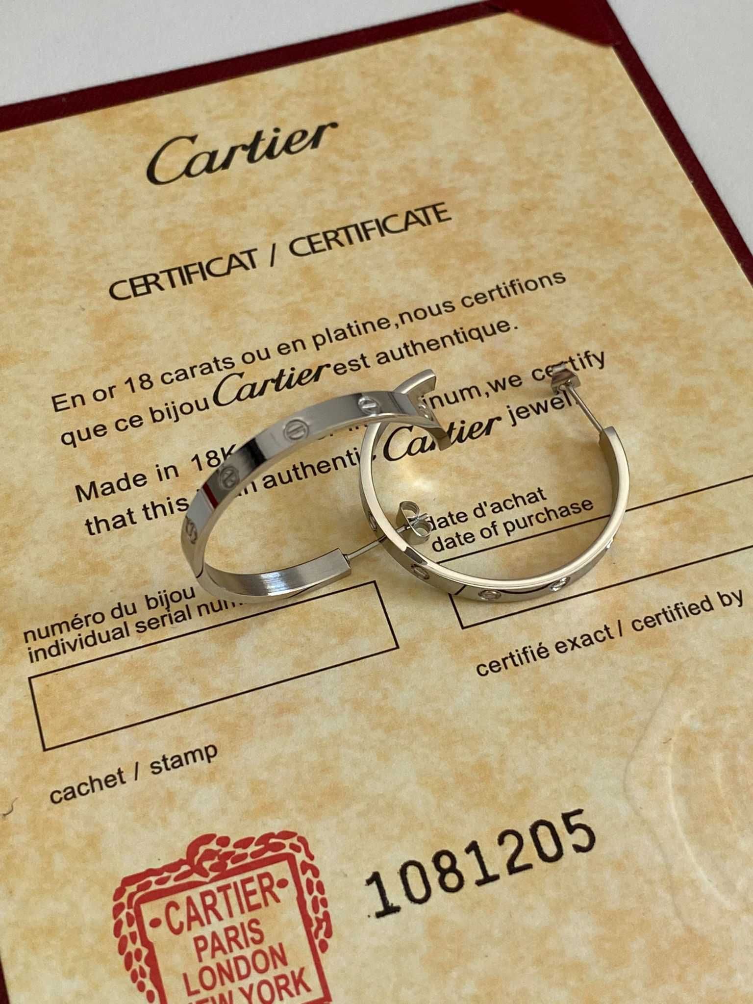 Cercei Cartier LOVE White Gold 22K Slim