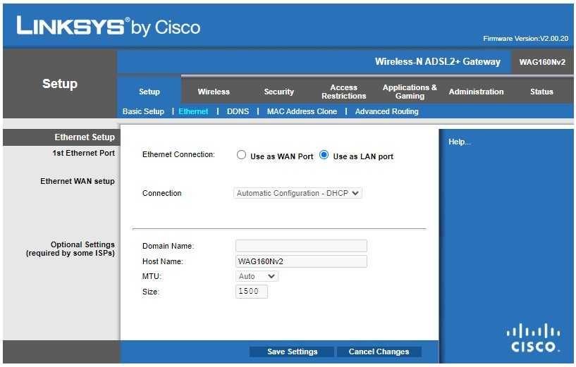 DSL ADSL Wi-Fi модем роутер Cisco Linksys WAG160N
