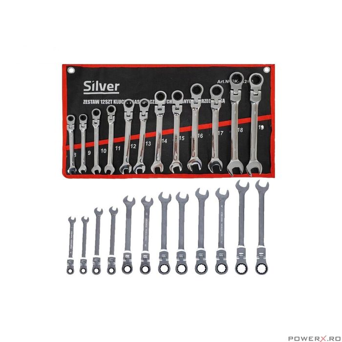 Set chei cu clichet si balama, 12 piese, 8 - 19 mm, Silver