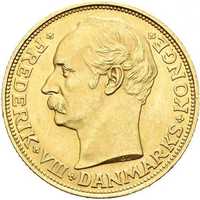 Moneda istorica din Aur - 20 coroane Frederik VIII Danemarca 8.96 g