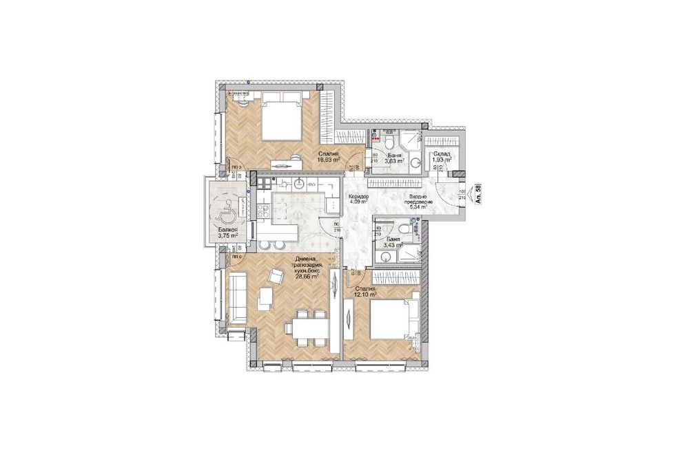 Продава се Тристаен апартамент в София, Люлин 8 - 115 кв.м за 2042 €/кв.м - Снимка #1
