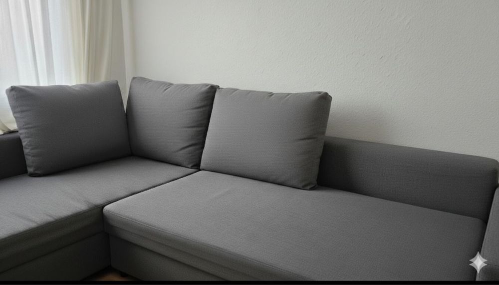 Диван угловой серый еврокнижка с ящиком для хранения