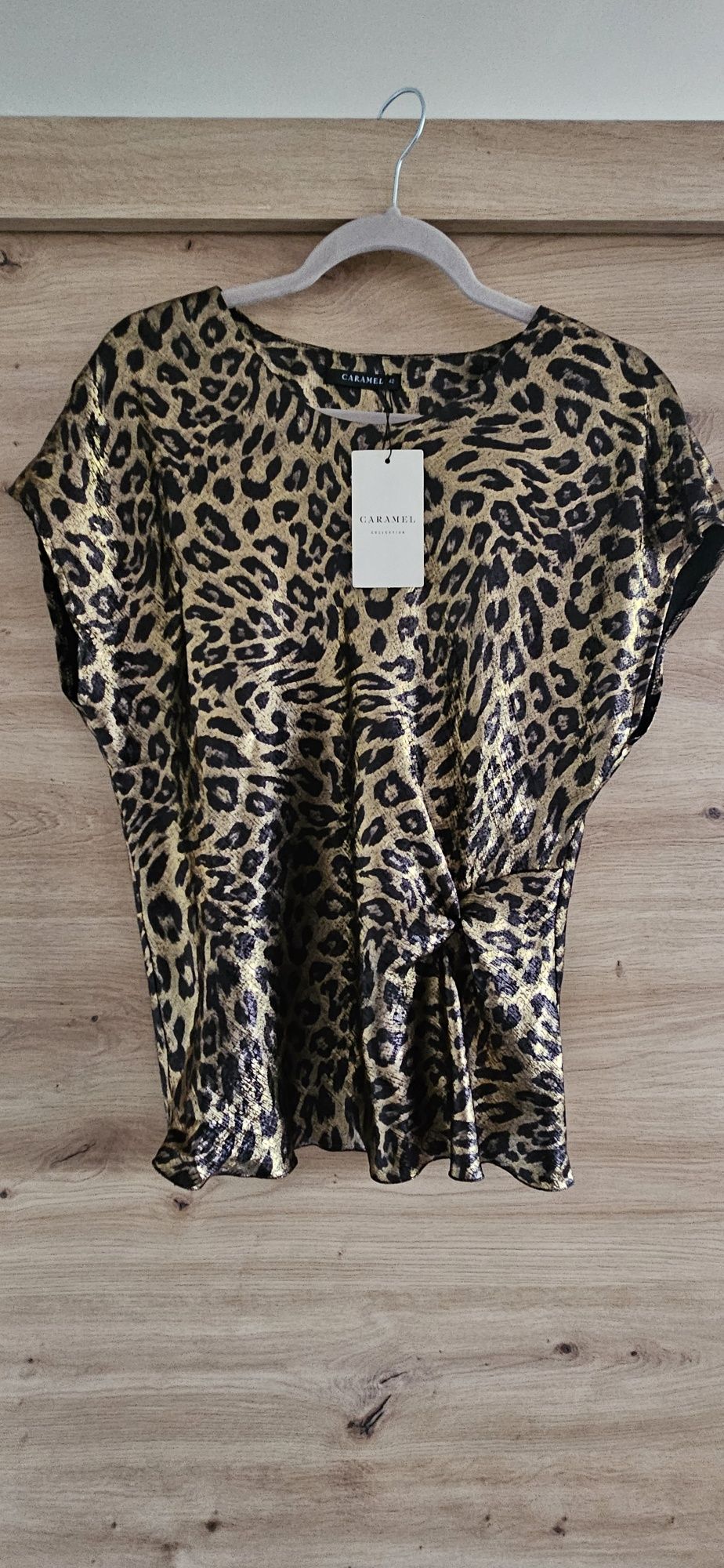Bluză eleganta Caramel cu nod în talie animal print 42