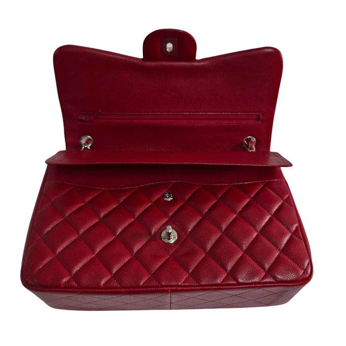 Liquid Money vinde - Poseta Chanel Timeless Classic Jumbo Red, silver