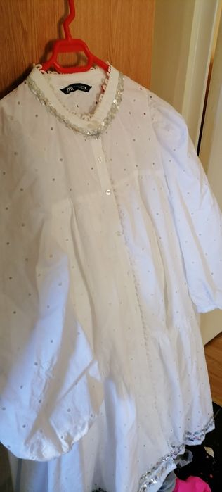 Rochie oversize, alba brodata/paiete, f.eleganta- evenim. seara/zi