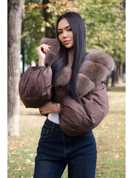 Geaca cu blana naturala de vulpe si puf de gasca