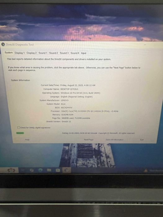 Laptop Lenovo 81LK i5-9300H 8GB 128SSD 1tB HDD 1050 3GB