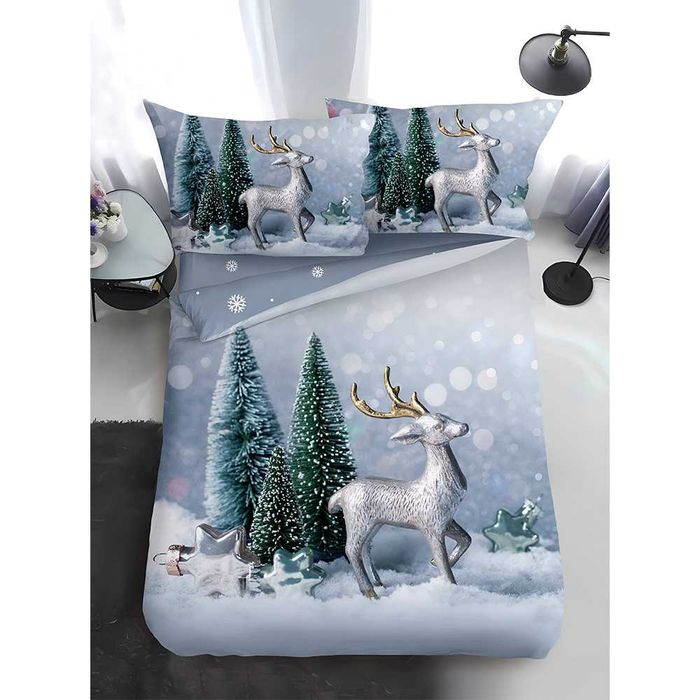 Двулицево коледно спално бельо за приста (Реално изображение), 4 части