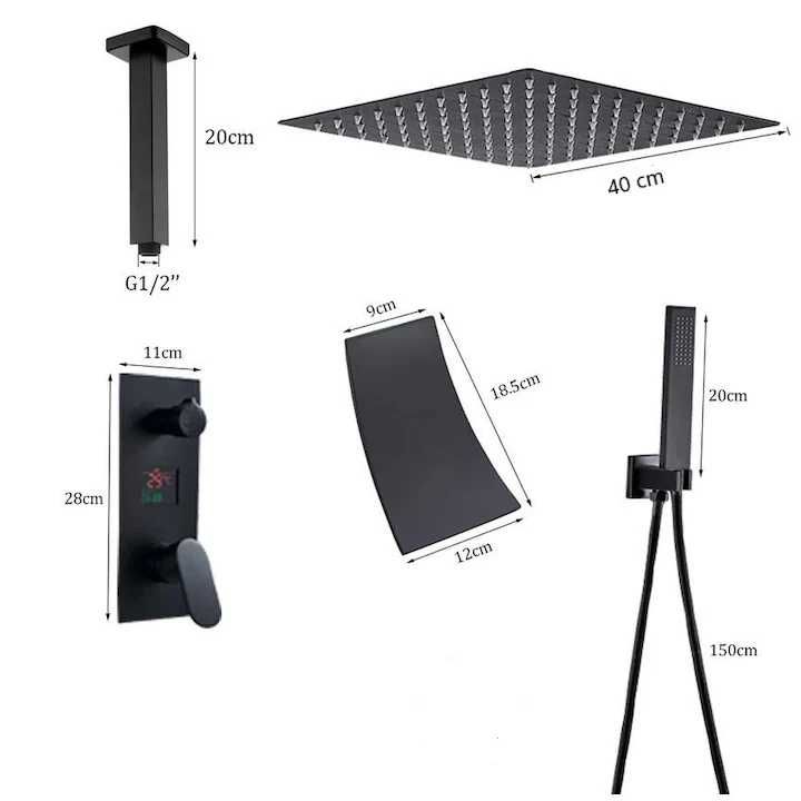 Sistem de Dus Incastrabil, LCD, Functie Cascada, Para Tavan 40 cm