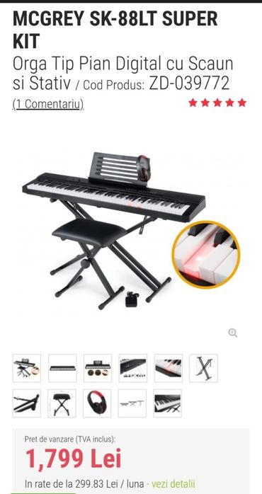 Orga tip pian McGray cu scaun și casti