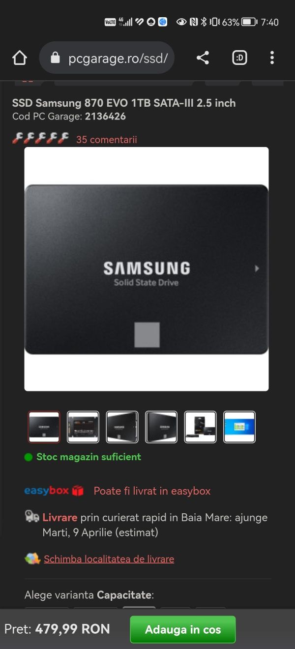 SSD Samsung 1 TB nou sigilat
SSD Samsung 870 EVO 1TB SATA-III 2.5 inch