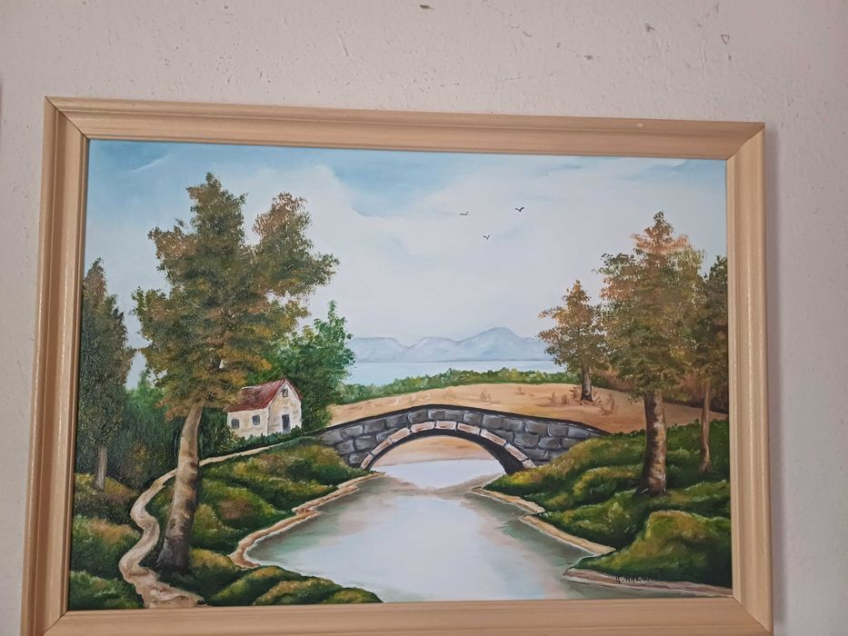 Пейзаж с мост и река