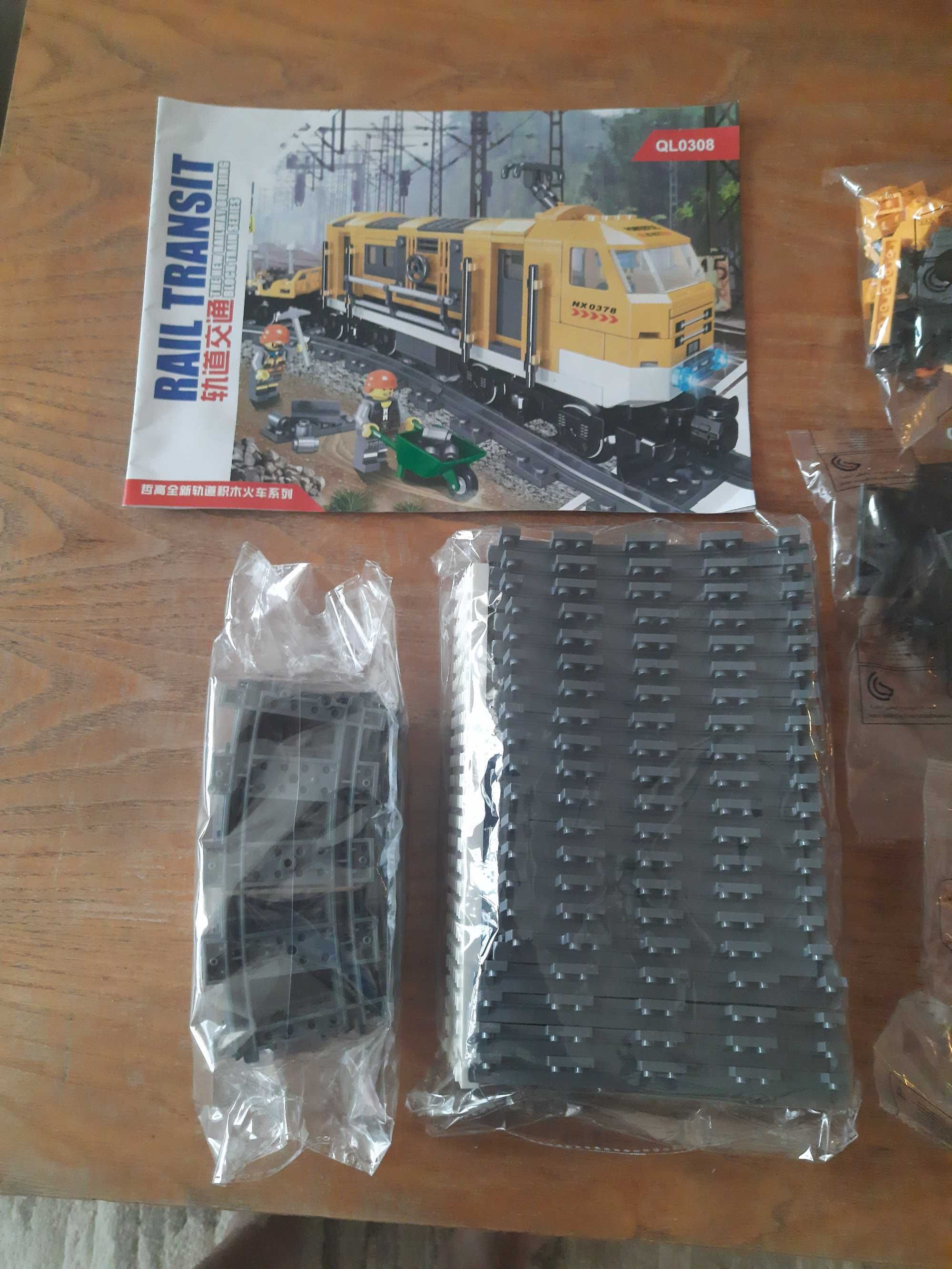 Комплект локомотив, вагон, релси, съвместим с LEGO  - нов