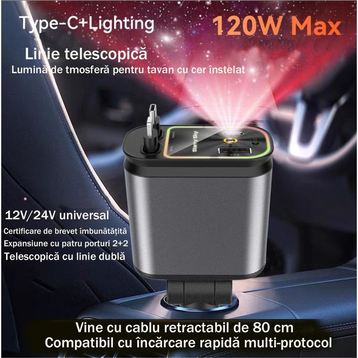 Încarcator Auto 4 in 1 Încarcare Super Rapidă