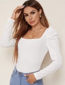 Бяла блуза с дълъг ръкав Shein