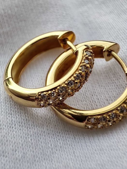 Cercei Aur 14K Cu Diamante Brilliante Catusa Creole Roate Unicat