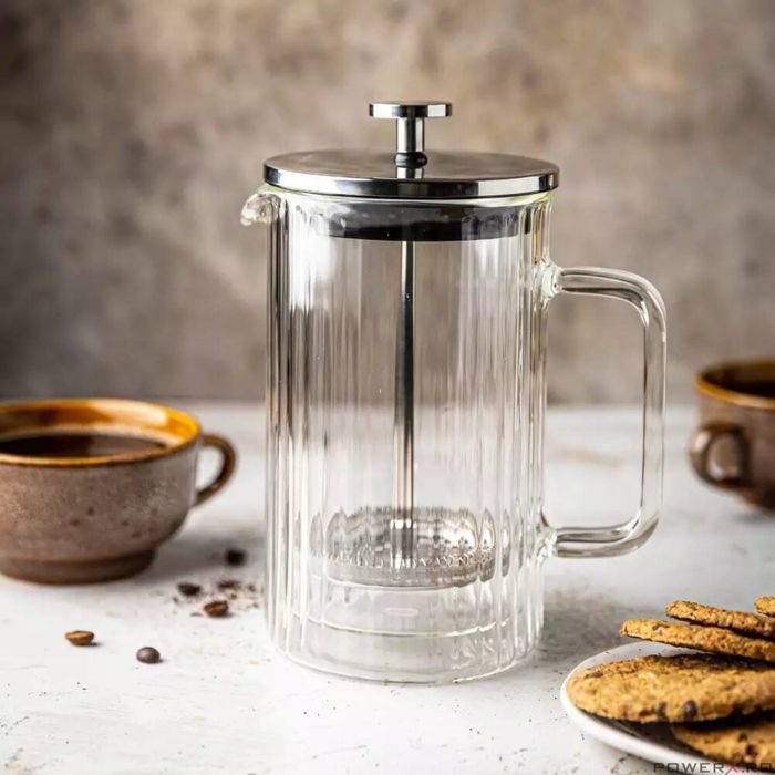 Infuzor cafea, ceai cu piston si capac argintiu, sticla, 1 L,