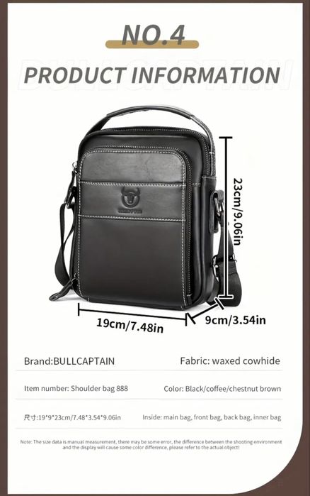 -9%Промоция•Универсална и Стилна черна кожена мъжка чанта Bullcaptain*
