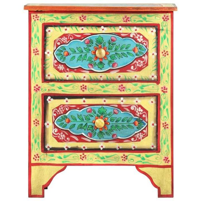 Ръчно рисувано нощно шкафче, 40х30х50 см, манго масив