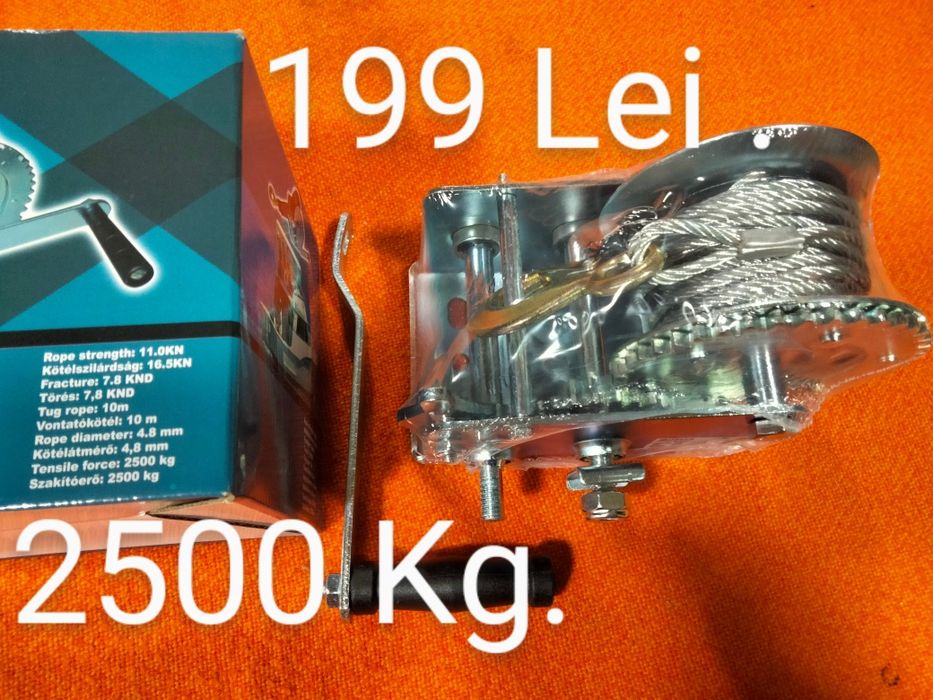 Troliu Manual 2500 kg .10 metri Cablu.
