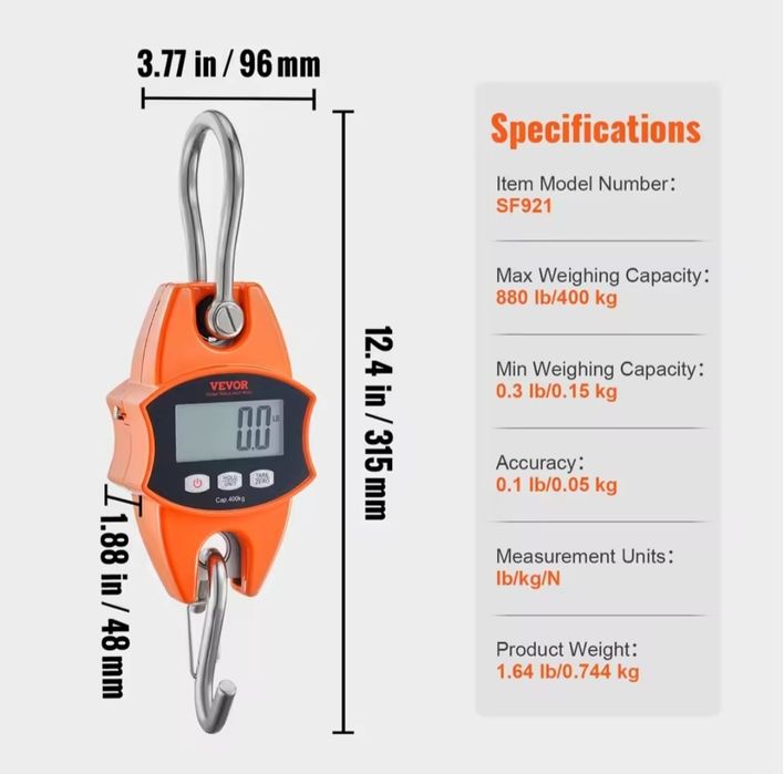Cantar electronic cu carlig, max. 400 kg. Nou