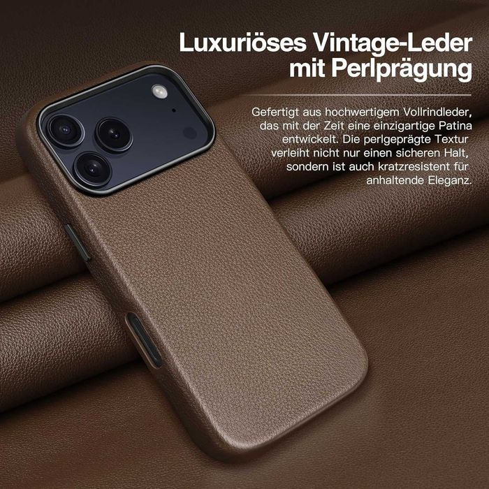 Кожен калъф kingflag за iPhone 17 Pro 6.3'' от естествена кожа, кафяв