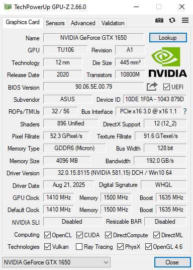 Asus GTX 1650 Phoenix OC 4gb (gddr6)