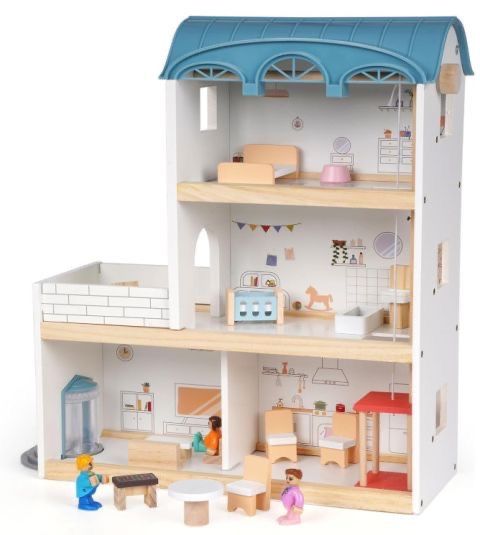 Casuta de papusi din lemn , cu accesorii si lift