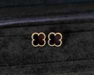 Розови обеци с черен оникс - Van Cleef & Arpels VCA Vintage Alhambra
