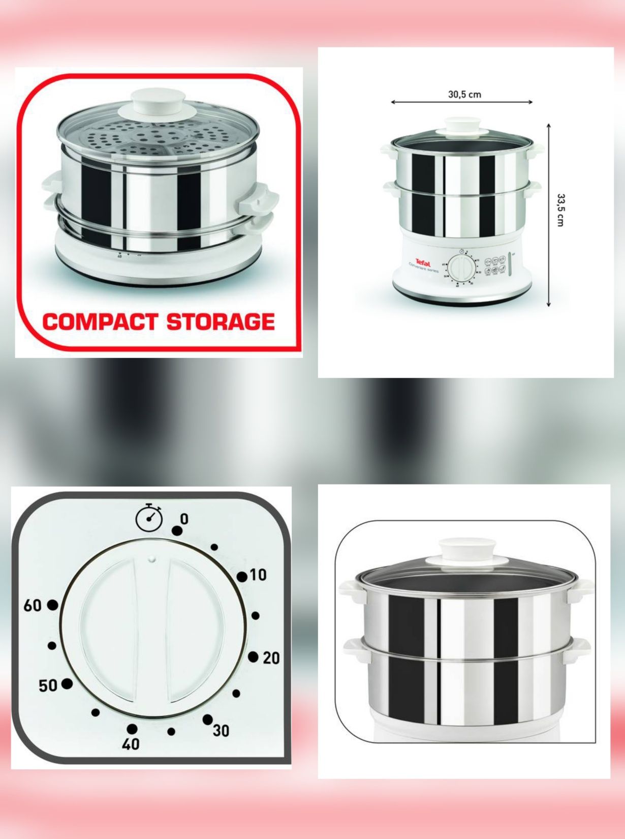 Уред за готвене на пара Tefal - VC145130, 900W, 2 зони, бял