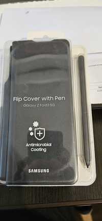 Husa Leather Flip Samsung Galaxy Z Fold 3 5G, Stylus Pen, Black NOUA