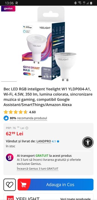 Bec smart led + rgb wifi yeelight